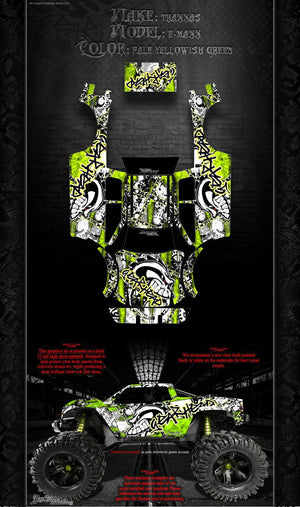 'Gear Head' Graphics Wrap Decals Pale Green Fits Tra3911 Oem Body Parts Traxxas E-Maxx - Darkside Studio Arts LLC.