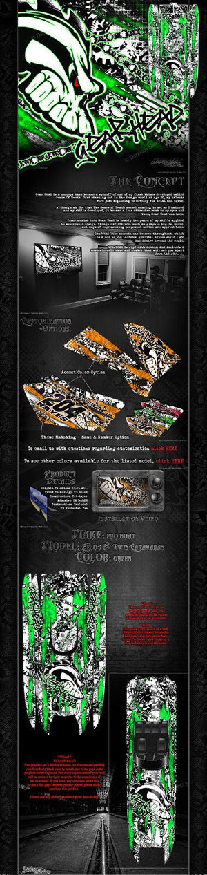'Gear Head' Themed Graphics  Skin Decal Kit Fits Pro Boat Zelos 36 And Miss Geico - Darkside Studio Arts LLC.