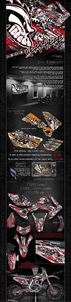 Graphics For Honda 2011-2020 Crf100 Crf110F  Decals "Gear Head" Wrap Skulls - Darkside Studio Arts LLC.