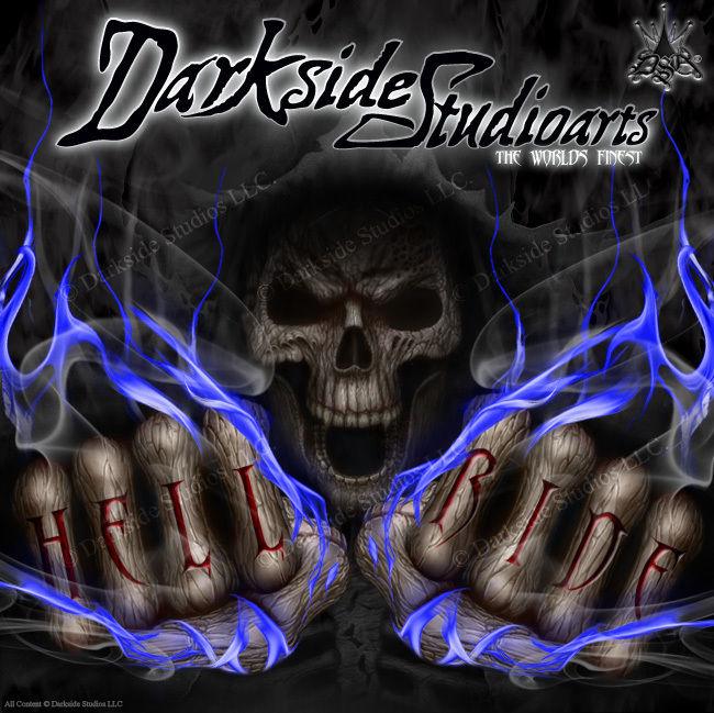 Graphics Kit For Yamaha 2009-2013 Yfz450X Yfz450R "Hell Ride" Blue / Black For Oem Parts | Darkside Studio Arts LLC.