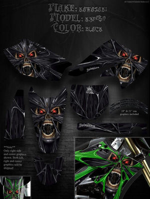 Graphics Kit For Kawasaki 2004-2005 Kxf250  "The Demons Within" Kx250F Black On Black - Darkside Studio Arts LLC.