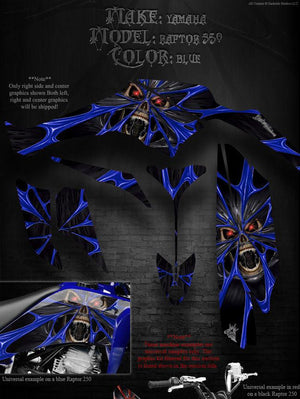 Graphics Kit For Yamaha Raptor 350  With Blue Accents Decals Wrap  "The Demons Within" - Darkside Studio Arts LLC.
