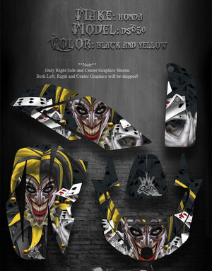 Graphics Kit For Can-Am Ds650 2000-2010 Atv  "The Jesters Grin" Black & Yellow Skull - Darkside Studio Arts LLC.