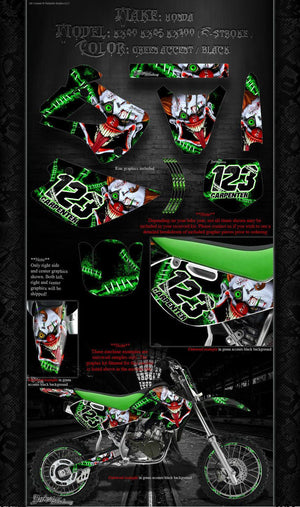 Graphics Kit For Kawasaki 1994-2016 Kx80 Kx85 Kx100 "Stiff Upper Lip"  Wrap Clown Decals - Darkside Studio Arts LLC.