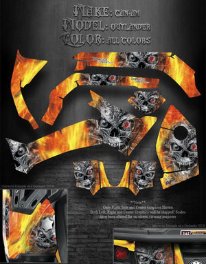 Graphics Kit For Can-Am Outlander 2012-2013 1000 800R   "Machinehead" Fire Edition - Darkside Studio Arts LLC.