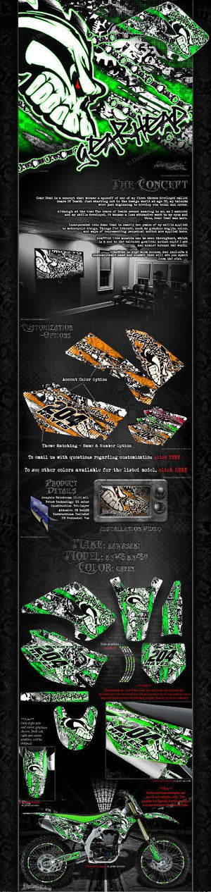 Graphics Kit For Kawasaki 1986-2013 Kx125 Kx250 2-Stroke "Gear Head"  Wrap Decals - Darkside Studio Arts LLC.