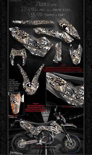 "Gear Head" Graphics Wrap Decal Kit Fits Ktm 2008-2020 Smc690 Lc4 Smc-R - Darkside Studio Arts LLC.