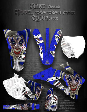 Graphics Kit For Yamaha 2006-2009 Yz250F Yz450F 4-Stroke  "The Jesters Grin" Joker Blue - Darkside Studio Arts LLC.