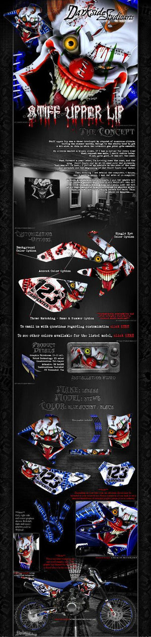 Graphics Kit For Yamaha 2003-2016 Xtz125 "Stiff Upper Lip" Clown Decals  Wrap - Darkside Studio Arts LLC.