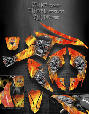 Graphics Kit For Can-Am Renegade Decal   "Machinehead" Fire Edition Skulls - Darkside Studio Arts LLC.