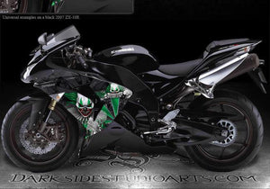 Graphics Kit For Kawasaki Zx-10R 2006-2007 "The Freak Show"  For Black Fairing Green Acnt - Darkside Studio Arts LLC.