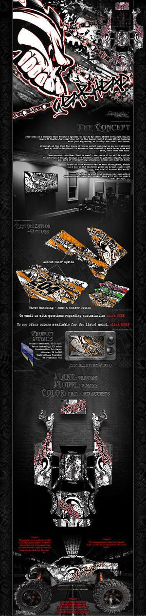 'Gear Head' Graphics Wrap Decals Gray / Red Fits Tra3911 Oem Body Parts Traxxas E-Maxx - Darkside Studio Arts LLC.