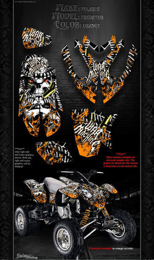 Graphics Kit For Polaris Predator  Wrap Decal  "War Machine" Fits Oem Parts Orange - Darkside Studio Arts LLC.
