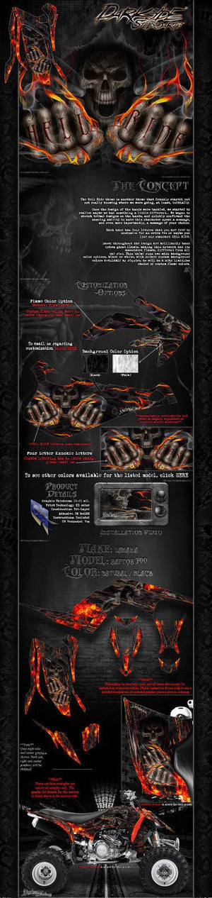 Graphics Kit For Yamaha Raptor 700 2013-2023 Wrap Decal  Set  'Hell Ride' Fit Oem Parts - Darkside Studio Arts LLC.