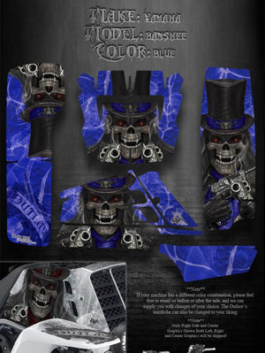 Graphics Kit For Yamaha Banshee Yfz350 Decals  "The Outlaw" Blue  Set Fenders Shrouds - Darkside Studio Arts LLC.