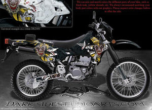 Graphics Kit For Suzuki 2000-2022 Drz400 Drz400Sm Decals "The Jesters Grin"  Kit Blk Ylw - Darkside Studio Arts LLC.