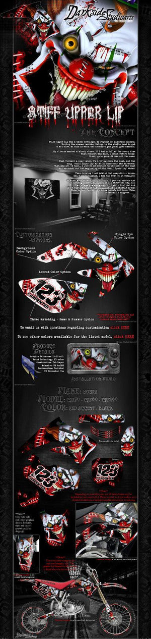 Graphics For Honda 2004-2012 Crf70 Crf80 Crf100  Decals "Stiff Upper Lip" Wrap Clowns - Darkside Studio Arts LLC.