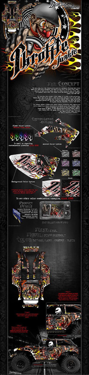 'THROTTLE JUNKIE' GRAPHICS SKIN FITS AXIAL DEADBOLT SCX10 BODY PANEL KIT # AX04039 - Darkside Studio Arts LLC.