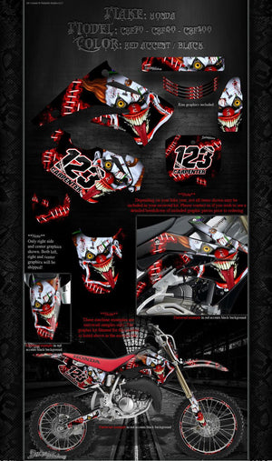 Graphics For Honda 2004-2012 Crf70 Crf80 Crf100  Decals "Stiff Upper Lip" Wrap Clowns - Darkside Studio Arts LLC.