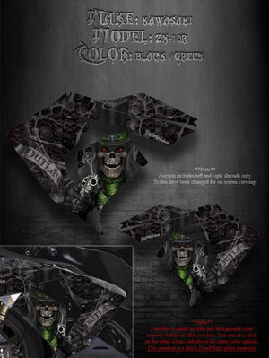 Graphics Kit For Kawasaki Zx-10R 2006-2007 "The Outlaw"  Wrap For Black Fairing Parts - Darkside Studio Arts LLC.