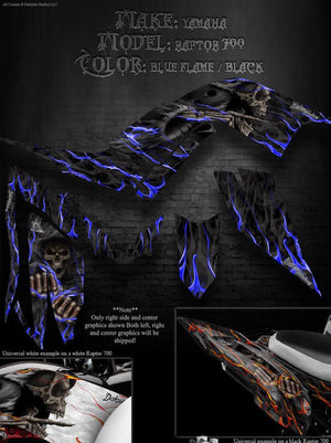 Graphics Kit For Yamaha 2006-2012 Raptor 700 "Hell Ride"  Wrap Decals  Blue / Black - Darkside Studio Arts LLC.