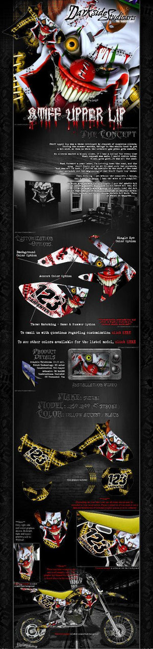 Graphics Kit For Suzuki 2002-2016 Jr50 Jr80  Wrap "Stiff Upper Lip" Clown Decals - Darkside Studio Arts LLC.