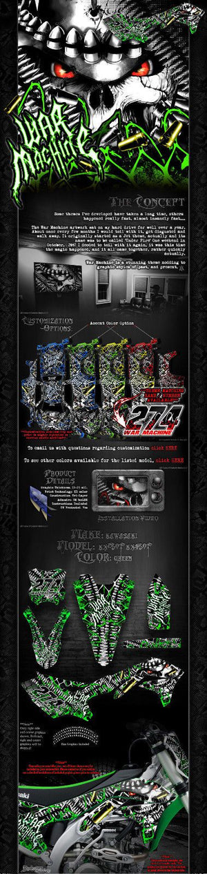 Graphics Kit For Kawasaki 2004-2018 Kxf250 "War Machine"  Wrap Decal Fits Oem Part Kx250F - Darkside Studio Arts LLC.