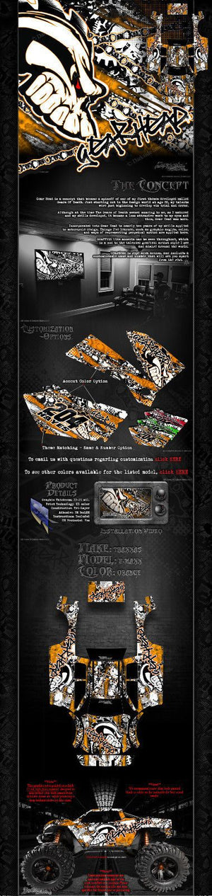 'Gear Head' Graphics Wrap Decals Orange Fits Tra3911 Oem Body Parts Traxxas E-Maxx - Darkside Studio Arts LLC.