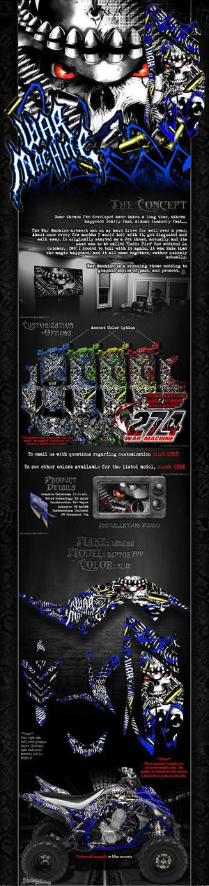 Graphics Kit For Yamaha 2006-2012 Raptor 700  Wrap Decal  "War Machine" For Plastics - Darkside Studio Arts LLC.