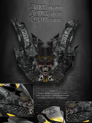 Ski-Doo Xp Rev Mxz Renegade 08-12 "The Outlaw" Hood Graphics Black Summit - Darkside Studio Arts LLC.