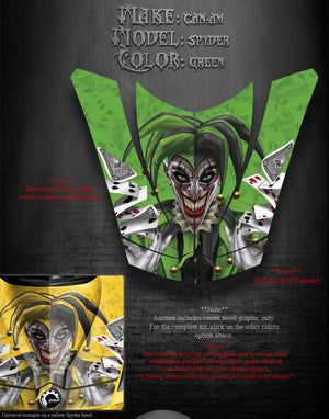 Graphics Kit For Can-Am Spyder Hood   Green Wrap Decal Set "The Jesters Grin" Brp Parts - Darkside Studio Arts LLC.