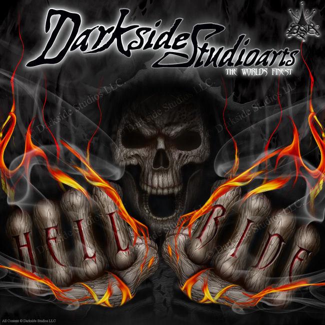 'Hell Ride' Themed Graphics Kit Skin Wrap Fits Losi 5Ive-T Truck Body # Losb8105 | Darkside Studio Arts LLC.