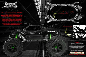 'Ticket To Ride' Aftermarket Chassis Skin Graphics Fits Shock Towers On Traxxas X-Maxx 6S 8S Chassis - Darkside Studio Arts LLC.
