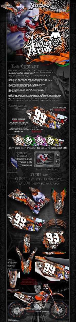 "Ticket To Ride" Graphics Wrap Decals Fits Ktm 1998-2007 Exc Xcw 250 300 450 525 - Darkside Studio Arts LLC.