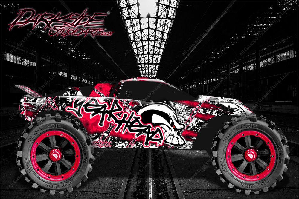 'Gear Head' Graphics Wrap Skin Fits Traxxas Rustler Lexan Body Parts Red Edition | Darkside Studio Arts LLC.