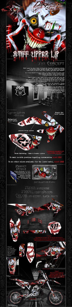 Graphics Kit For Husqvarna Cr50 Cr65 Tc50 Tc65 Tc85 Husky Boy  Decals 'Stiff Upper Lip' - Darkside Studio Arts LLC.