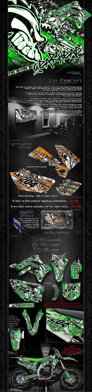 Graphics Kit For Kawasaki 2006-2017 Kxf450 "Gear Head" Dirtbike Skulls  Wrap Decal - Darkside Studio Arts LLC.