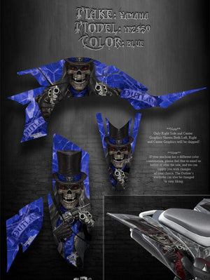 Graphics Kit For Yamaha Yfz450 ( All Years )  "The Outlaw" Decals  Blue Model Skulls - Darkside Studio Arts LLC.