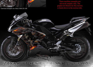 Graphics Kit For Kawasaki Zx-10R 2006-2007 "Hell Ride"  Wrap For Black Fairing Parts - Darkside Studio Arts LLC.