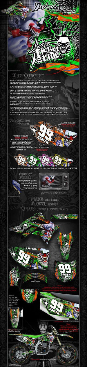 Graphics Kit For Kawasaki 2004-2017 Kxf250 "Ticket To Ride"  Wrap  Kx250F 4-Stroke - Darkside Studio Arts LLC.
