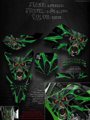 Graphics Kit For Kawasaki 02-09 Klx110 00-13 Kx65  "The Demons Within" For Green Parts - Darkside Studio Arts LLC.