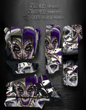 Graphics Kit For Yamaha Banshee Atv  "The Jesters Grin" Black And Purple Model - Darkside Studio Arts LLC.