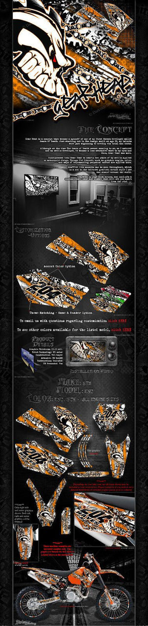 "Gear Head" Graphics Wrap Fits Ktm 1998-2007 Exc Xcw 250 300 450 525 - Darkside Studio Arts LLC.
