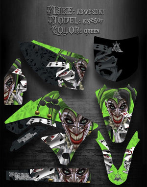 Graphics Kit For Kawasaki 2009-2012 Kxf250 Kx250F  "The Jesters Grin" Green Joker - Darkside Studio Arts LLC.