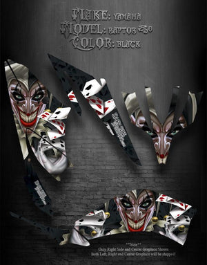 Graphics Kit For Yamaha Raptor 250 All Years Atv  "The Jesters Grin" Black Model - Darkside Studio Arts LLC.