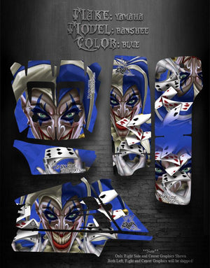 Graphics Kit For Yamaha Banshee Atv  "The Jesters Grin" Blue Model - Darkside Studio Arts LLC.