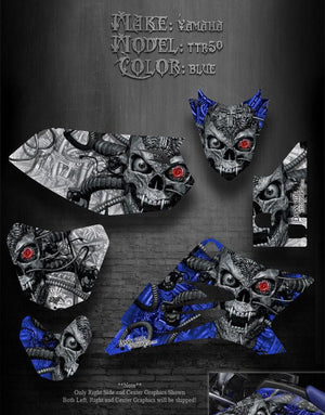 Graphics Kit For Yamaha Ttr50 1996-2020 97 98 99 00 01   Set "Machinehead" Blue Skull - Darkside Studio Arts LLC.