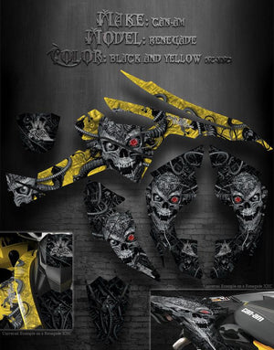 Graphics Kit For Can-Am Renegade   Xc Xxc "Machinehead" Black And Yellow Model Skull - Darkside Studio Arts LLC.