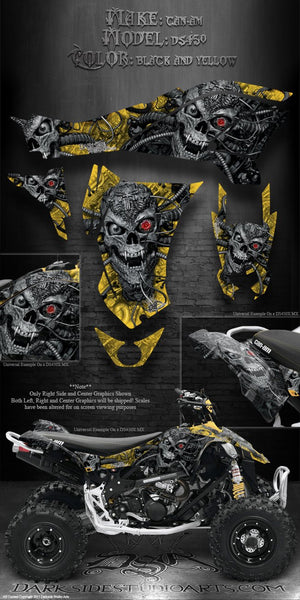 Graphics Kit For Can-Am Ds450 Atv Quad  Decals  "Machinehead" Black / Yellow Color Scheme - Darkside Studio Arts LLC.