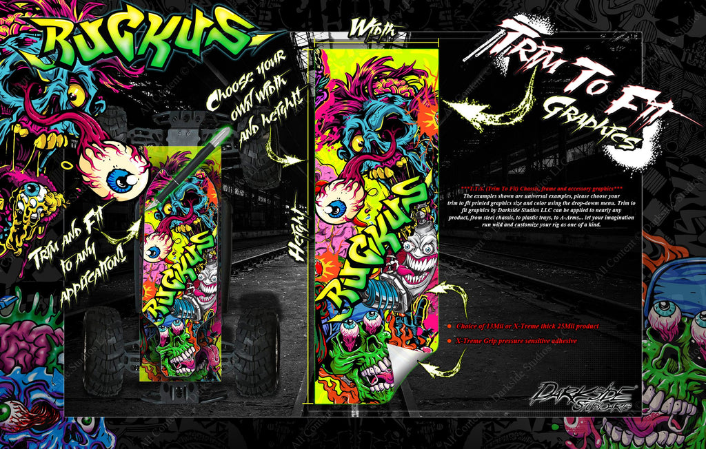 T.T.F. (Trim To Fit) Skid Protection Chassis Wrap Graphics 'Ruckus' Fits Losi Traxxas Axial Hpi Tekno Kraken Arrma Pro-Line | Darkside Studio Arts LLC.